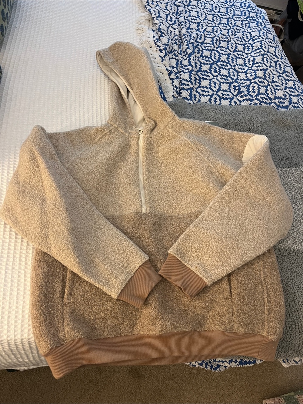 Outdoor Voices Natural Cream Sherpa Half-Zip Hoodie
